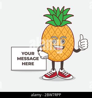 An illustration of Pineapple Fruit cartoon mascot character with whiteboard Stock Vector