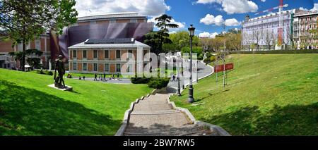 MADRID / SPAIN - APRIL 11, 2019 - Stairs leading to the Prado Museum a major cultural landmark in Madrid Stock Photo