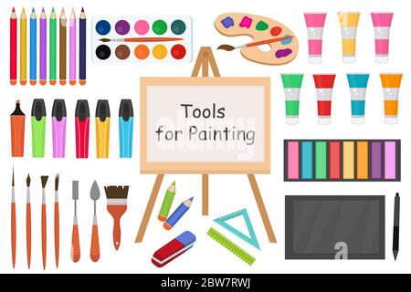 Drawing Accessories Outline Vector Set. Doodle Color Drawing Supplies for  School and Office. Stock Vector - Illustration of paintbrush, notebook:  143711312
