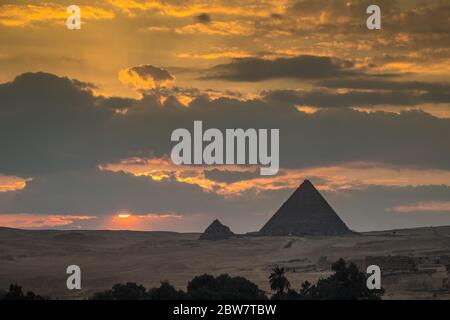 Sunset in Giza Pyramids Stock Photo
