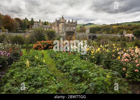 Abbotsford House from the walled kitchen garden, Melrose, Scottish Borders, Scotland, UK Stock Photo