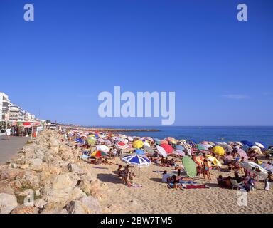 Beach and promenade view, Quarteira, Faro District, Algarve Region, Portugal Stock Photo