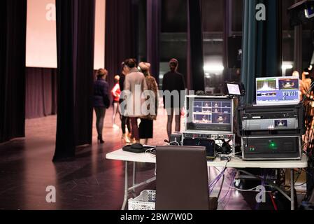 Camera controls on the backstage of a theater Stock Photo