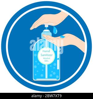 bottle gel alcohol and hand, concept washing hand with Antibacterial hand sanitizer, disinfection gel illustration vector Stock Vector