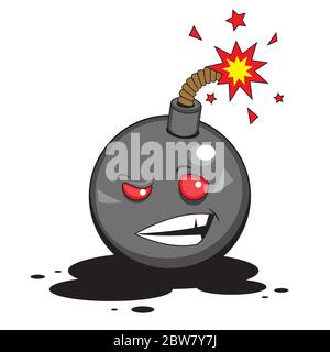 Cartoon character bomb with a burning fuse on a white isolated background. Vector image Stock Vector