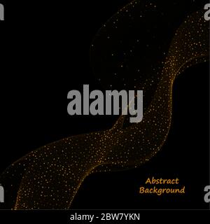 The wave of confetti is sparkling. Vector golden sparkling comet tail on a black background. Stock Vector