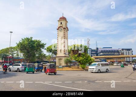 COLOMBO, SRI LANKA - FEBRUARY 21, 2020: View of the old clock tower in the town square Stock Photo