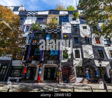 VIENNA, AUSTRIA - 3RD OCTOBER 2016: The outside of KUNST HAUS WIEN (Hundertwasser) museum in Vienna during the day. Stock Photo
