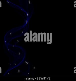 blue glittering magic vector waves with silver particles isolated on black background. Futuristic Flash. Glowing shiny lines effect. Stock Vector