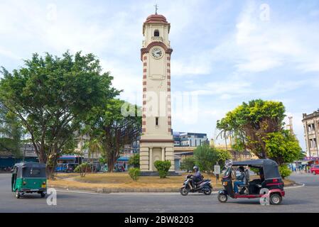 COLOMBO, SRI LANKA - FEBRUARY 21, 2020: Khan Clock Tower in the city square close-up Stock Photo