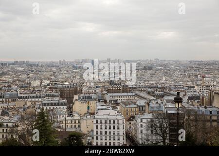 Paris , France - December 17, 2019: Aerial view of Paris city from Monmartre in the afternoon . Stock Photo