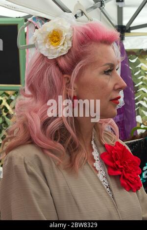 The Southwick Village 1940's Revival event in 2019 celebrating D-day 75. A wartime re-enactment featuring people in period costumes & vintage vehicles Stock Photo