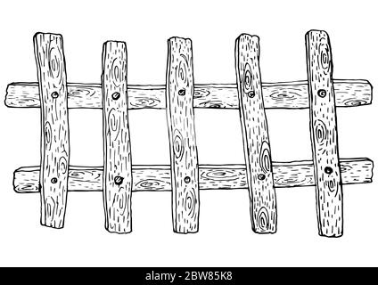 Sketch style old wooden fence plank in black line style on an isolated white background stock vector illustration for design and decor, logos, busines Stock Vector