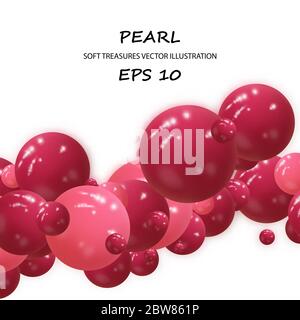 Pink round stage, pedestal or podium and water and glass bubbles or spheres in pink studio. 3D render. Background or mockup for cosmetics or fashion. Stock Vector