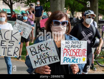 May 29, 2020. Boston, MA. Hundreds rallied in the South End of Boston to protest police brutality and demand justice for George Floyd, a 46-year-old B Stock Photo