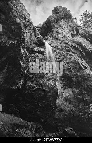 Horsetail Fall at Horsetooth Mountain near Fort Collins, Colorado, Photographed on 4X5 RPX 25 Film in Black and White Stock Photo