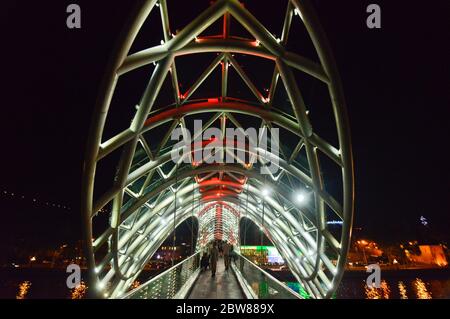 Tbilisi: Bridge of Peace at night. Republic of Georgia Stock Photo