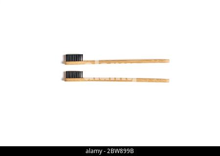 Composition with biodegradable bamboo toothbrushes on marble background ...