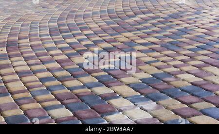 Multicolored Sidewalk Tile Texture. Laying, footpath. Pavement lined with multicolored tiles Stock Photo