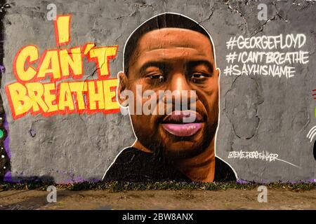 May 30, 2020, Berlin, Berlin, Germany: A graffiti by the artist Eme Freethinker with the writing ''I can't breathe'' and the portrait of George Floyd can be seen in Berlin Mauerpark days after the death of George Floyd, an African-American man from Minnesota, USA. His death occurred after a white Minneapolis police officer knelt on Floyd's neck for several minutes until he was unresponsive. Floyd's death has been compared to the 2014 death of Eric Garner who also repeated ''I can't breathe'' after being placed in a choke hold by a New York police officer during an arrest. (Credit Image: © Jan Stock Photo