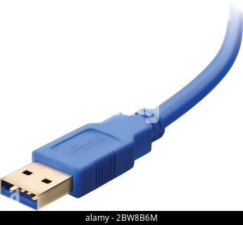 Realistic vector usb 3 cable. Isolated on white background. Stock Vector