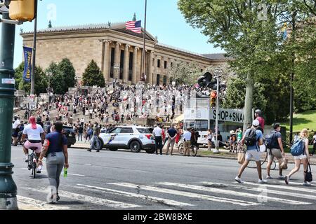 Philadelphia PA, USA. 30th May, 2020. Protesters for George Floyd demonstrating at The Philadelphia Art Museum in Philadelphia, Pa May 30, 2020 Credit: : Star Shooter Media Punch/Alamy Live News Stock Photo