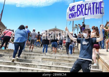 Philadelphia PA, USA. 30th May, 2020. Protesters for George Floyd demonstrating at The Philadelphia Art Museum in Philadelphia, Pa May 30, 2020 Credit: : Star Shooter Media Punch/Alamy Live News Stock Photo