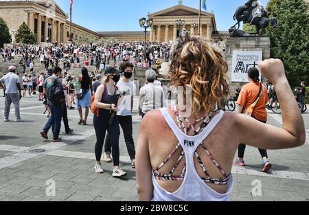 Philadelphia PA, USA. 30th May, 2020. Protesters for George Floyd demonstrating at The Philadelphia Art Museum in Philadelphia, Pa May 30, 2020 Credit: : Star Shooter Media Punch/Alamy Live News Stock Photo