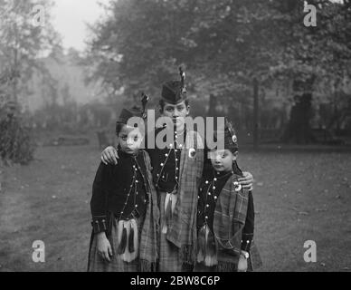 The three granddaughters of the Begum of Bhopal photographed at Portman Square . Left to right : Princess Ajida Sultan ( aged 10 ) , Princess Abida Ids Sultan ( aged 12 ) and Princess Rabia Sultan ( aged 9 ) . 7 October 1925 Stock Photo