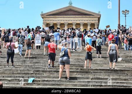 Philadelphia PA, USA. 30th May, 2020. Protesters for George Floyd demonstrating at The Philadelphia Art Museum in Philadelphia, Pa May 30, 2020 Credit: : Star Shooter Media Punch/Alamy Live News Stock Photo