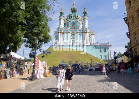 Kiev, Ukraine - June 10, 2018. Andreevsky descent in Kiev - is one of the ancient ways connecting the Upper city, its central part, with the trading P Stock Photo