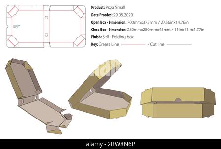 Pizza box small packaging template self lock die cut vector Stock Vector