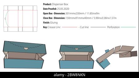 Dispenser Box packaging design template gluing die cut - vector Stock Vector