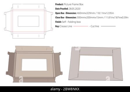 Picture frame box packaging design template selflock die cut - vector Stock Vector