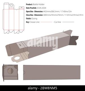 Bottle Holder packaging design template crash lock bottom die cut - vector Stock Vector