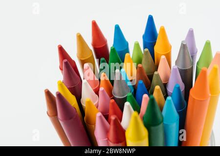 Back to school. Photo of wax crayons isolated on white background with ...