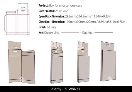 Box for smartphone case packaging design template gluing die cut - vector Stock Vector