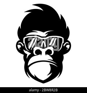 illustration of monkey face with glass isolated on white background - vector Stock Vector