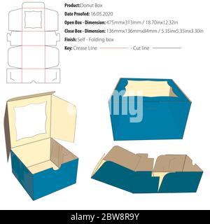 Donut box packaging template self lock die cut - vector Stock Vector
