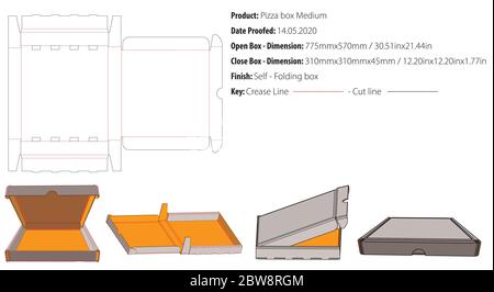 Pizza box medium packaging template self lock die cut vector Stock Vector