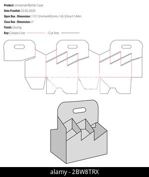 Universal Bottle Case packaging design template gluing die cut - vector Stock Vector