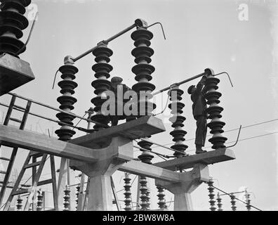 Insulators at the new coal electric power station under construction near Dartford , Kent . 1938 Stock Photo