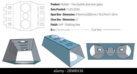 Holder - Two bottle and one glass template - die cut - vector Stock Vector