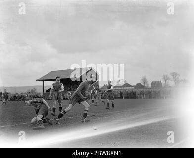 Chislehurst Old Boys vs. Lloyds reserves - Kent Junior Cup A county final - 29/03/37 Goalkeeper makes a save . 1937 Stock Photo