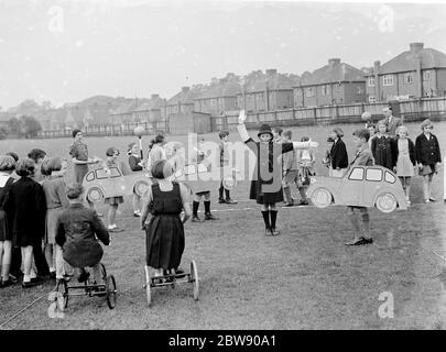 Children 's model traffic instruction at Mayplace School in Crayford , Kent . 1939 Stock Photo