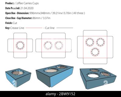 Holders three coffee carries cups - die cut - vector Stock Vector