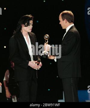 MONTE CARLO, MONACO. 24 May 1996: Pop superstar Michael Jackson & Prince Albert of Monaco at the World Music Awards in Monaco File photo © Paul Smith/Featureflash Stock Photo