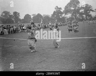 Sports day at Hillside School in Eltham , Kent . The sack race . 1939 Stock Photo