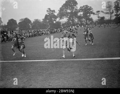 Sports day at Hillside School in Eltham , Kent . The three legged race . 1939 Stock Photo