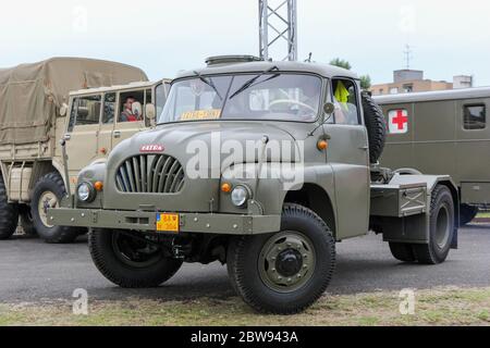 Vintage vehicles. Exhibition of old locomotives and trains. Stock Photo